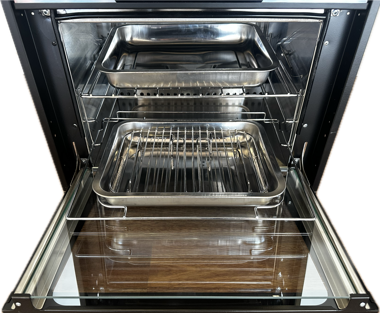Full Oven with Grill & Cooktop (Gas/Elec, Blk Gls, F/F & Wok)